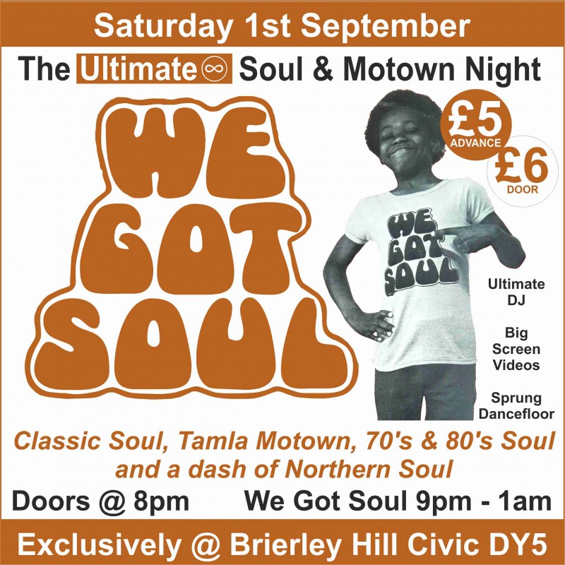 Ultimate Soul & Motown Night, Saturday 1st September 2018